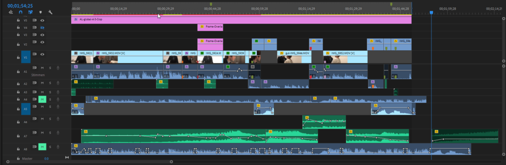 Screenshot aus Adobe Premiere vom Nachdrehprojekt von "Der Malteser Falke"
